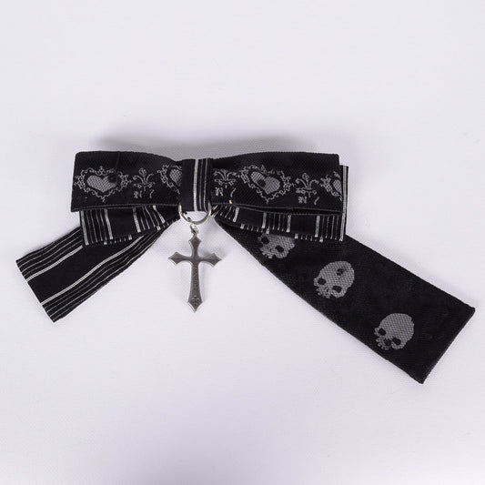 h.NAOTO Skull & Heart Ribbon Pin / BK