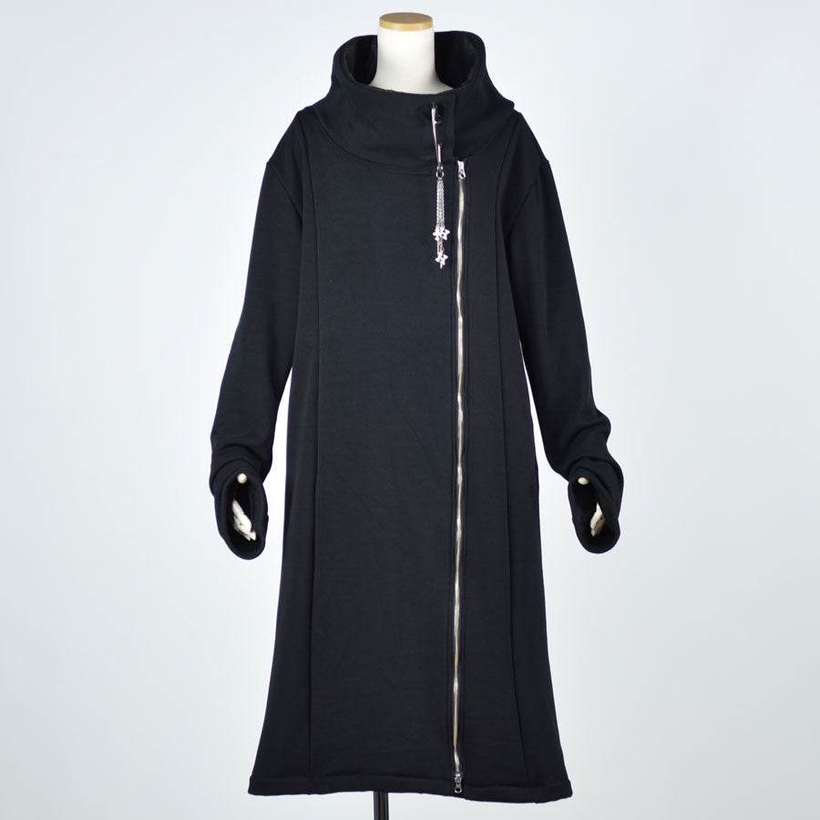 High neck pin long coat