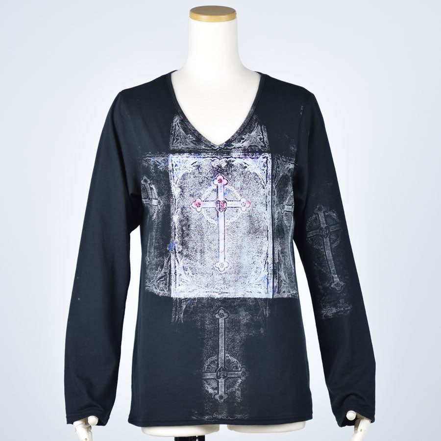 Cross Paint V Neck Long Sleeve T-SH