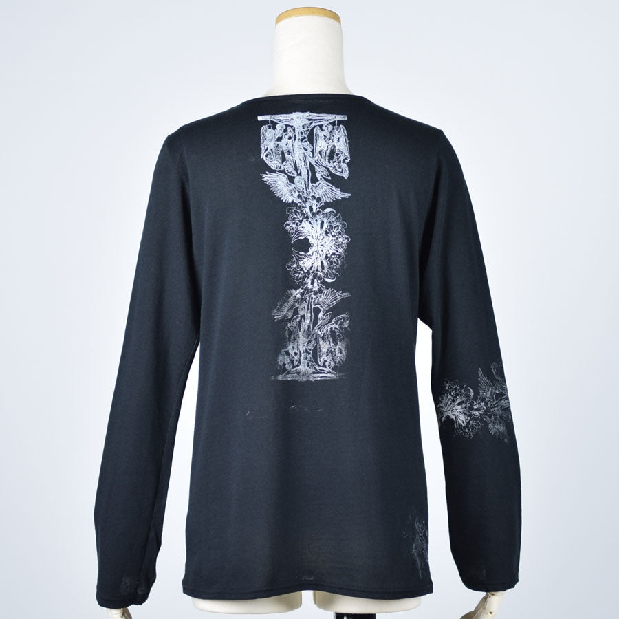 Cross Paint V Neck Long Sleeve T-SH