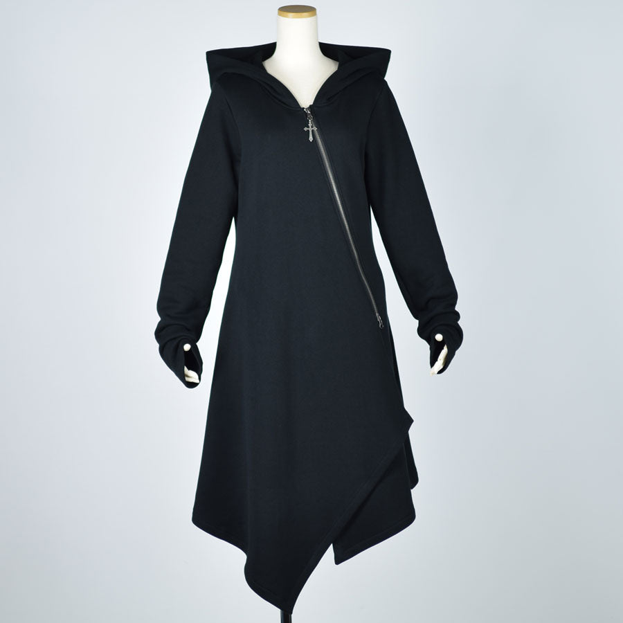 Asymmetrical fleece 2024 hooded skirted coat