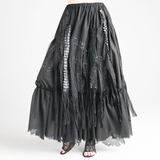 Dragon Leather Damaged Long Skirt