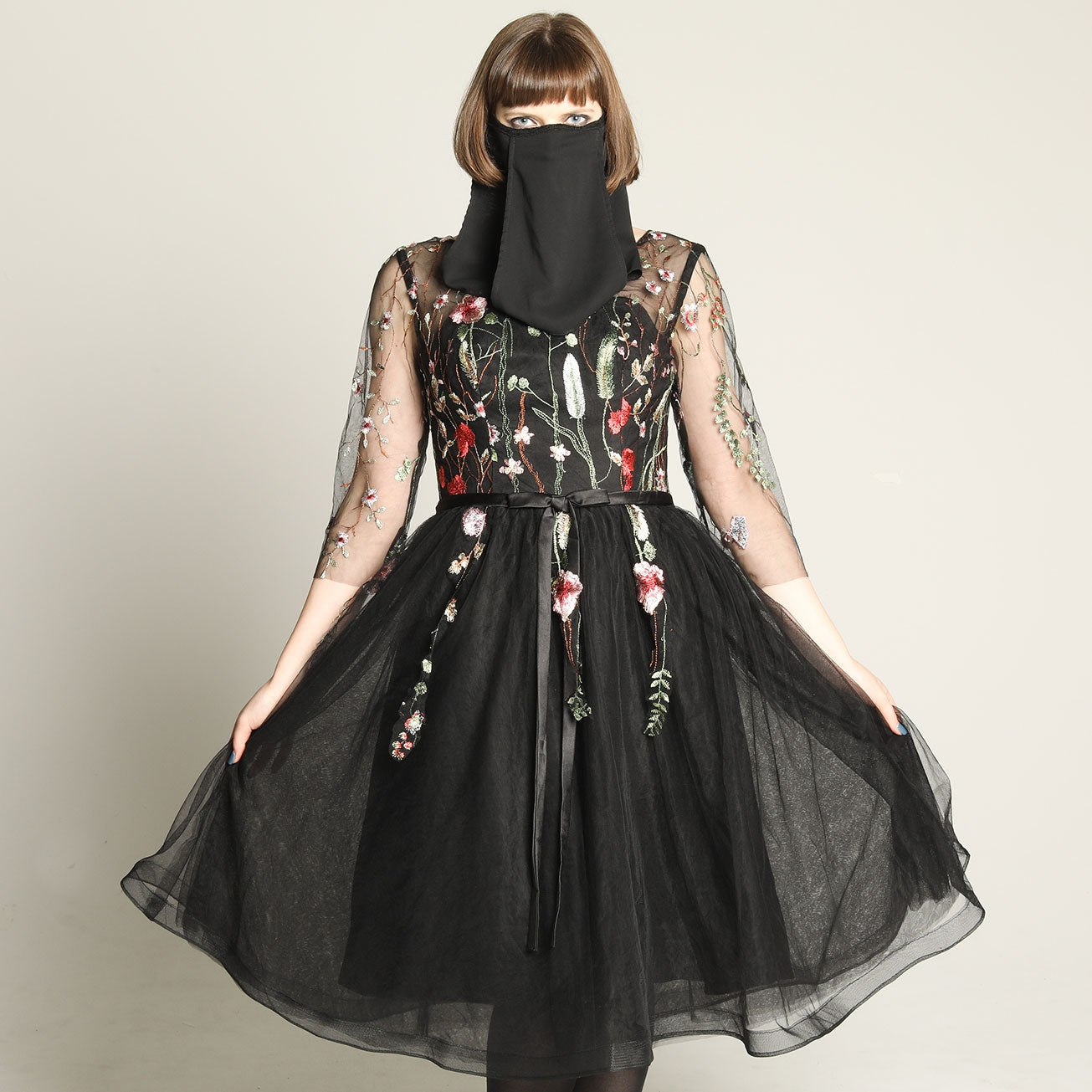 Black Chiffon Veil MASK WEAR