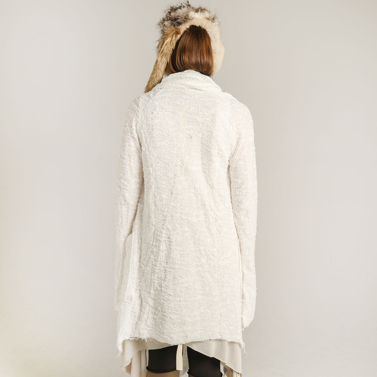 Damage long white cardigan