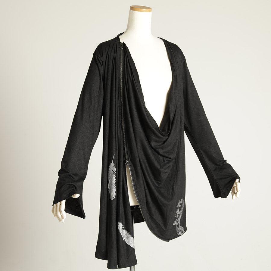 Zipper Drape Feather Cardigan