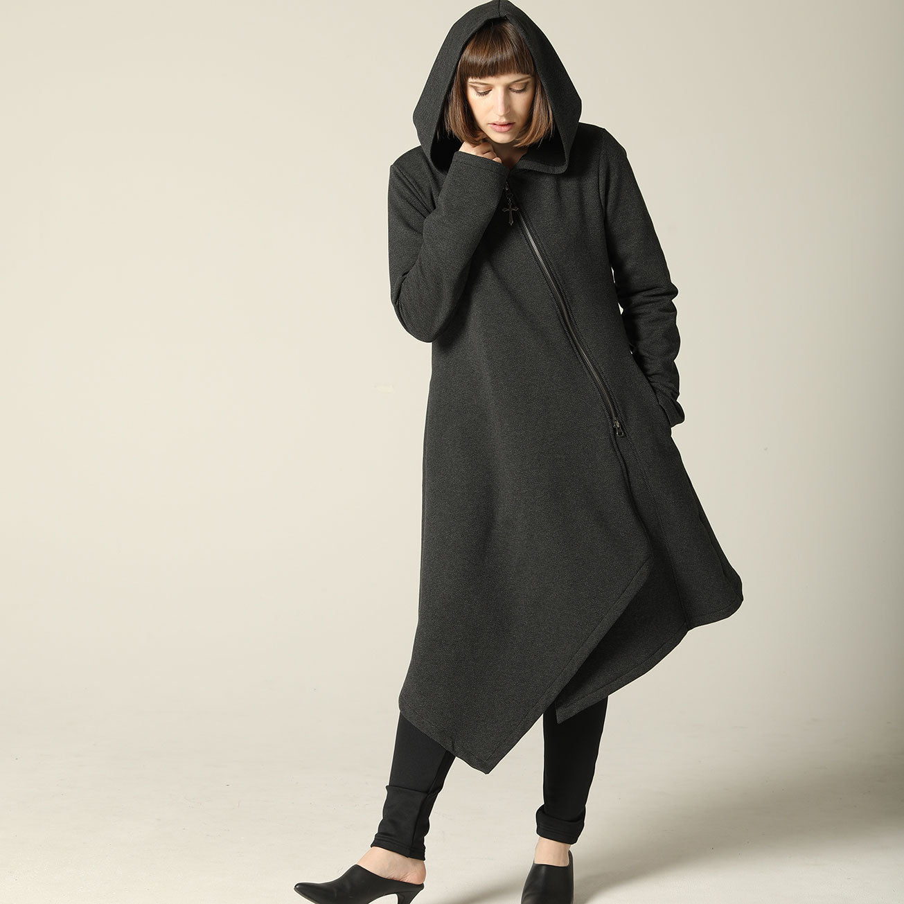 Asymmetric hooded coat sale