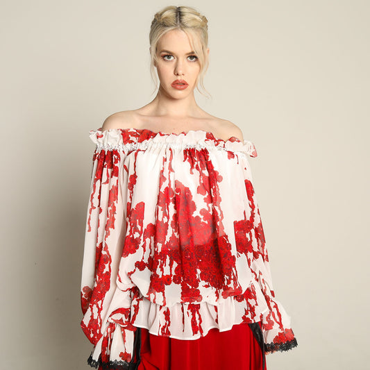 Bloody Rose Off Shoulder Tunic
