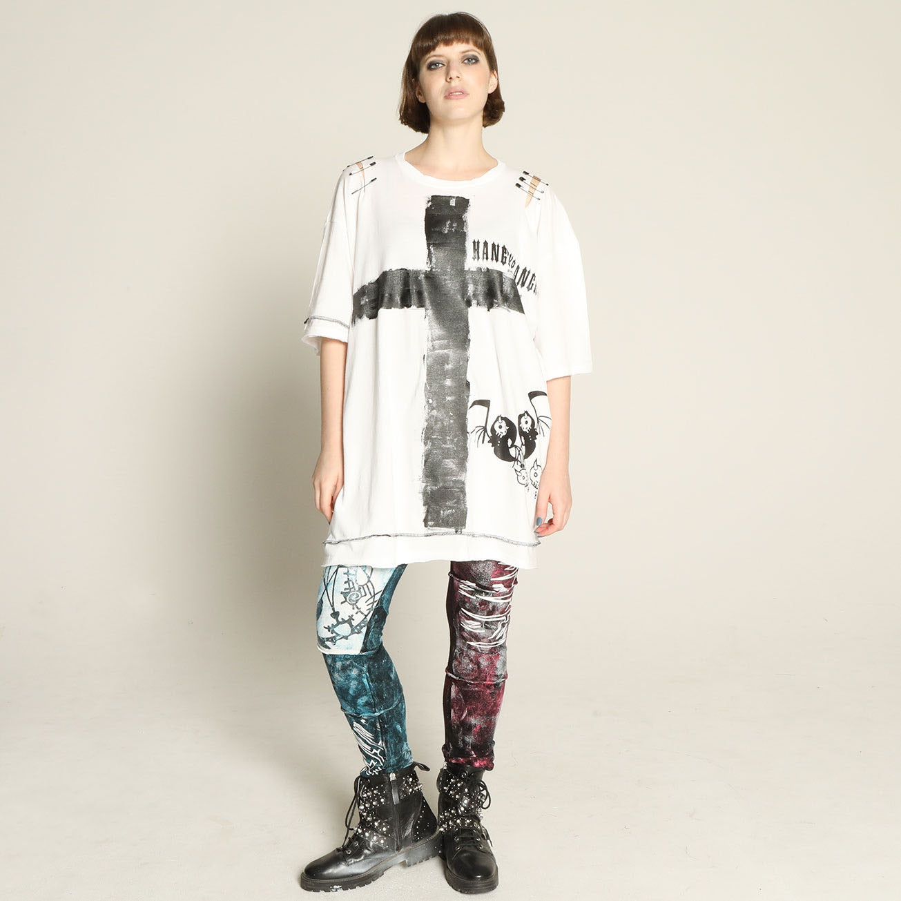 Hand-drawn cross oversize T-sh