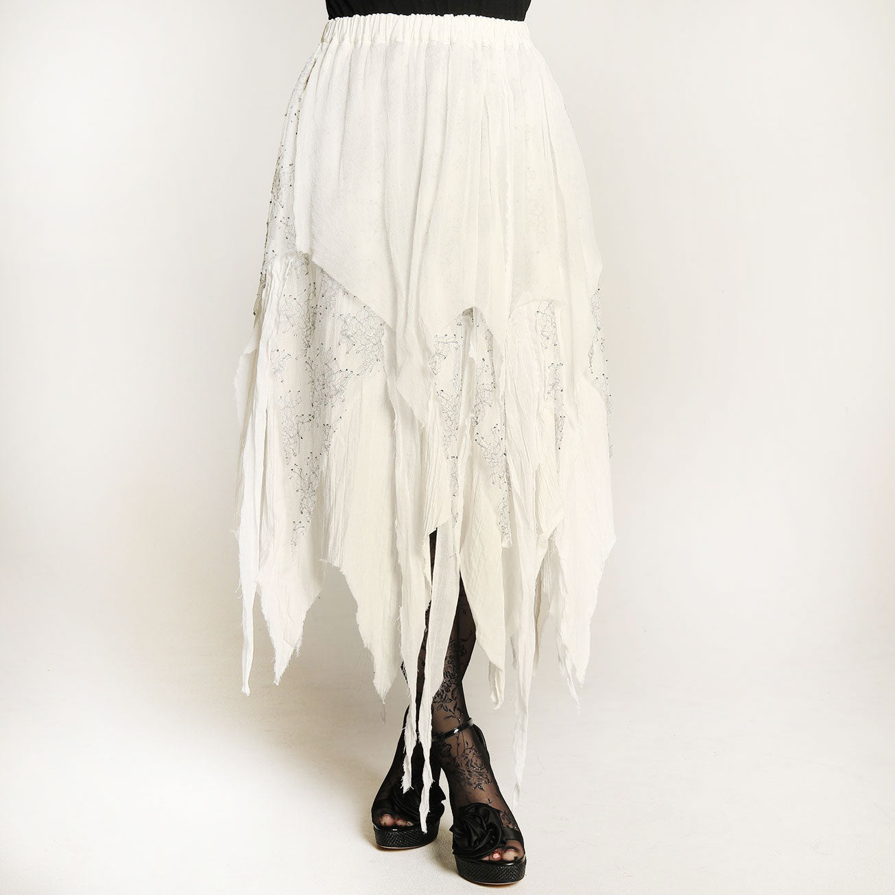 Bone White Gauze & Lace Skirt