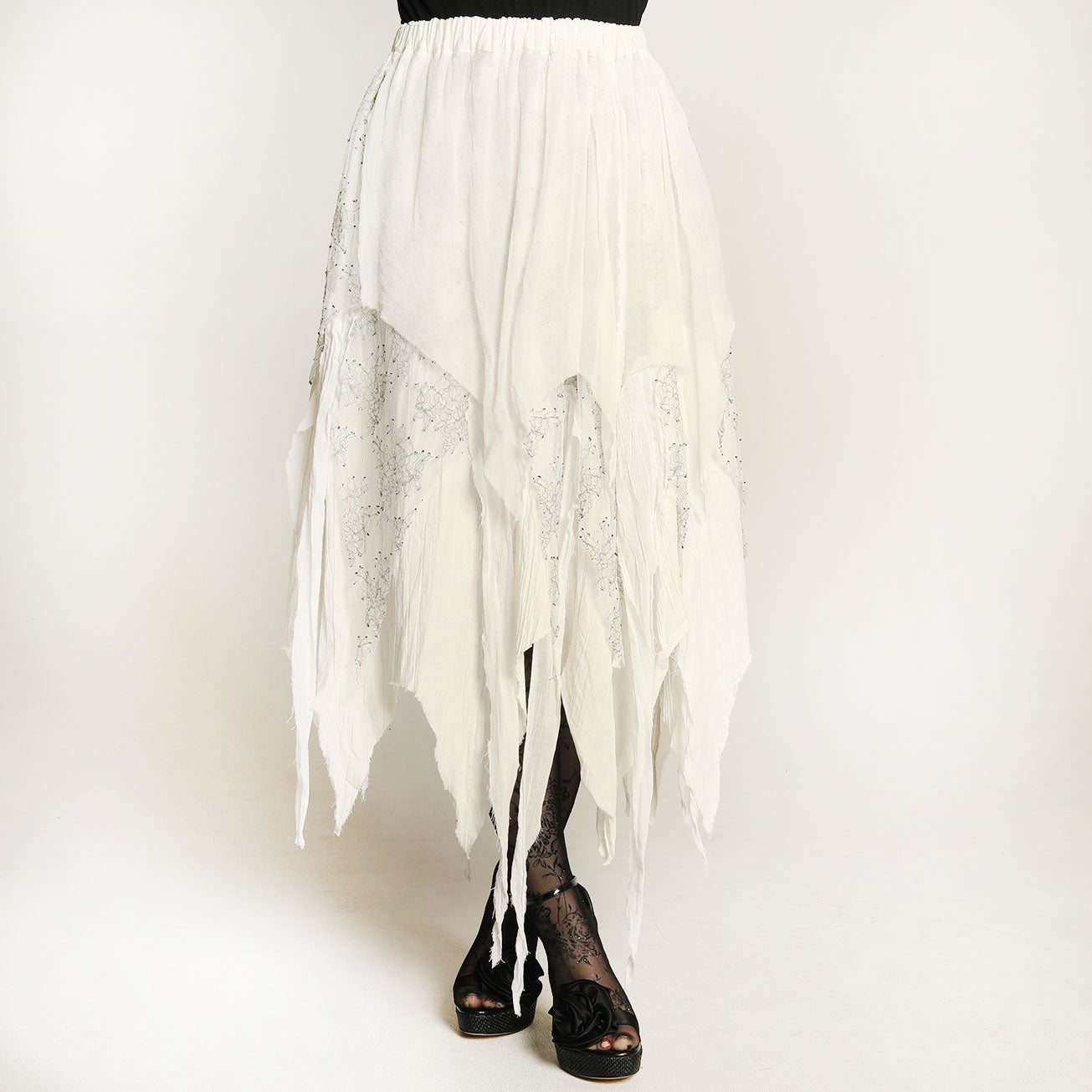 Bone white gauze & lace skirt