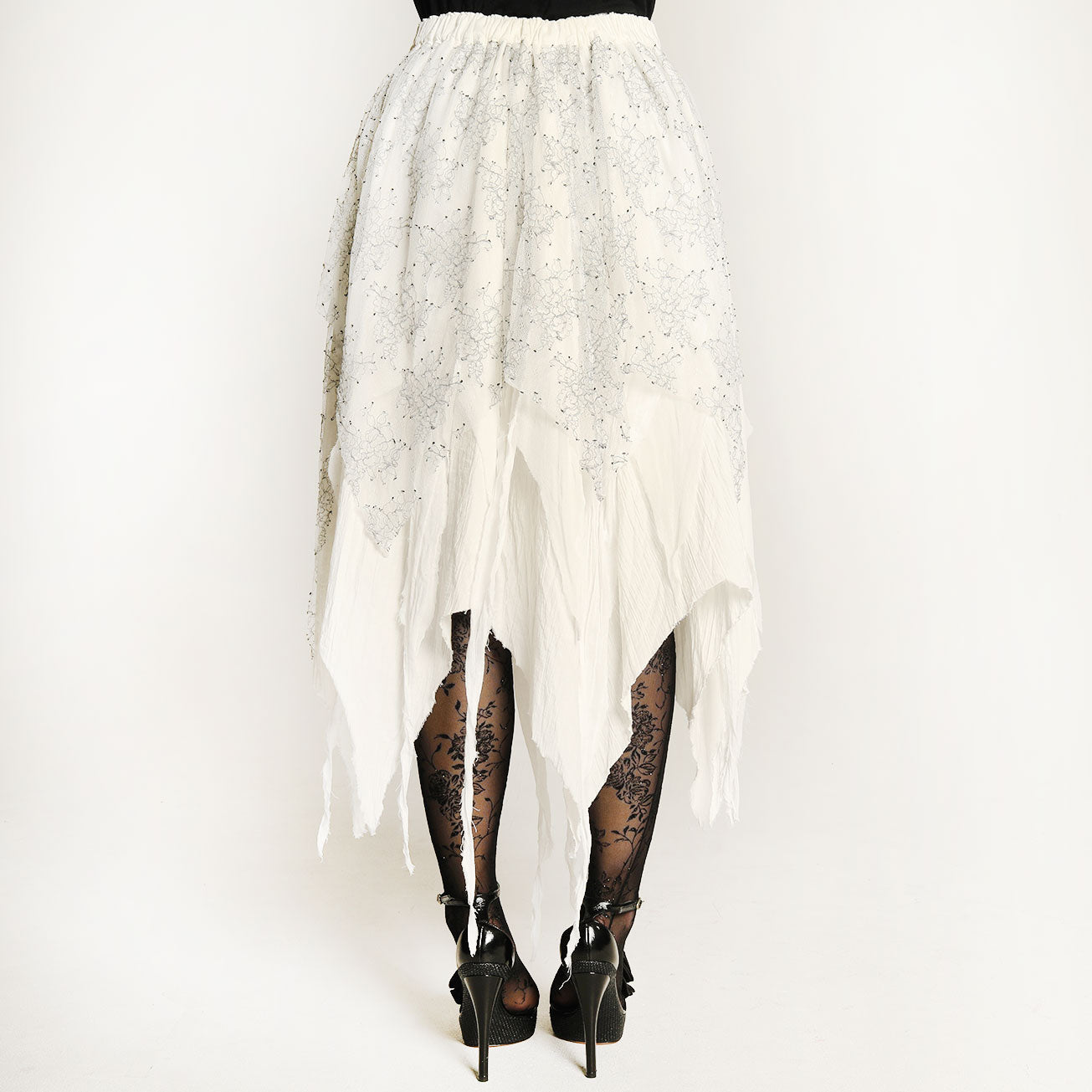 Bone white gauze & lace skirt