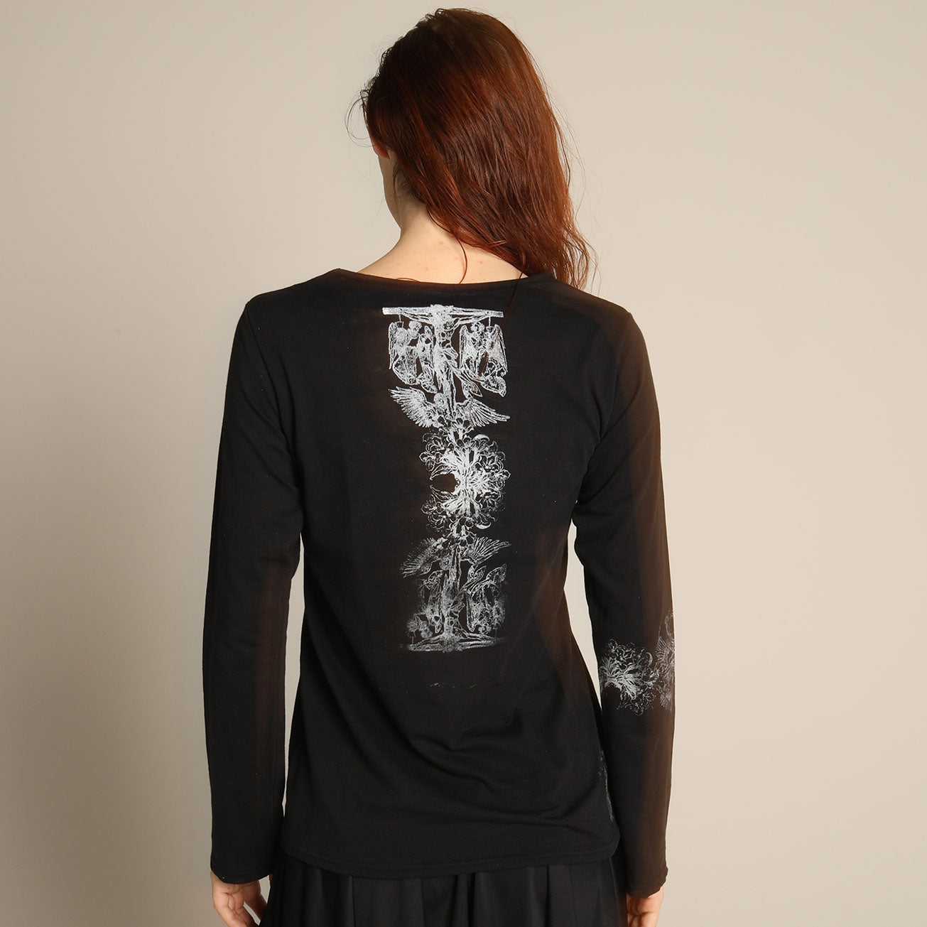 Cross Paint V Neck Long Sleeve T-SH